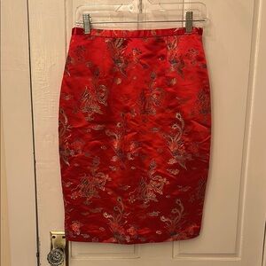 Red embellished pencil skirt knee-length for cocktail